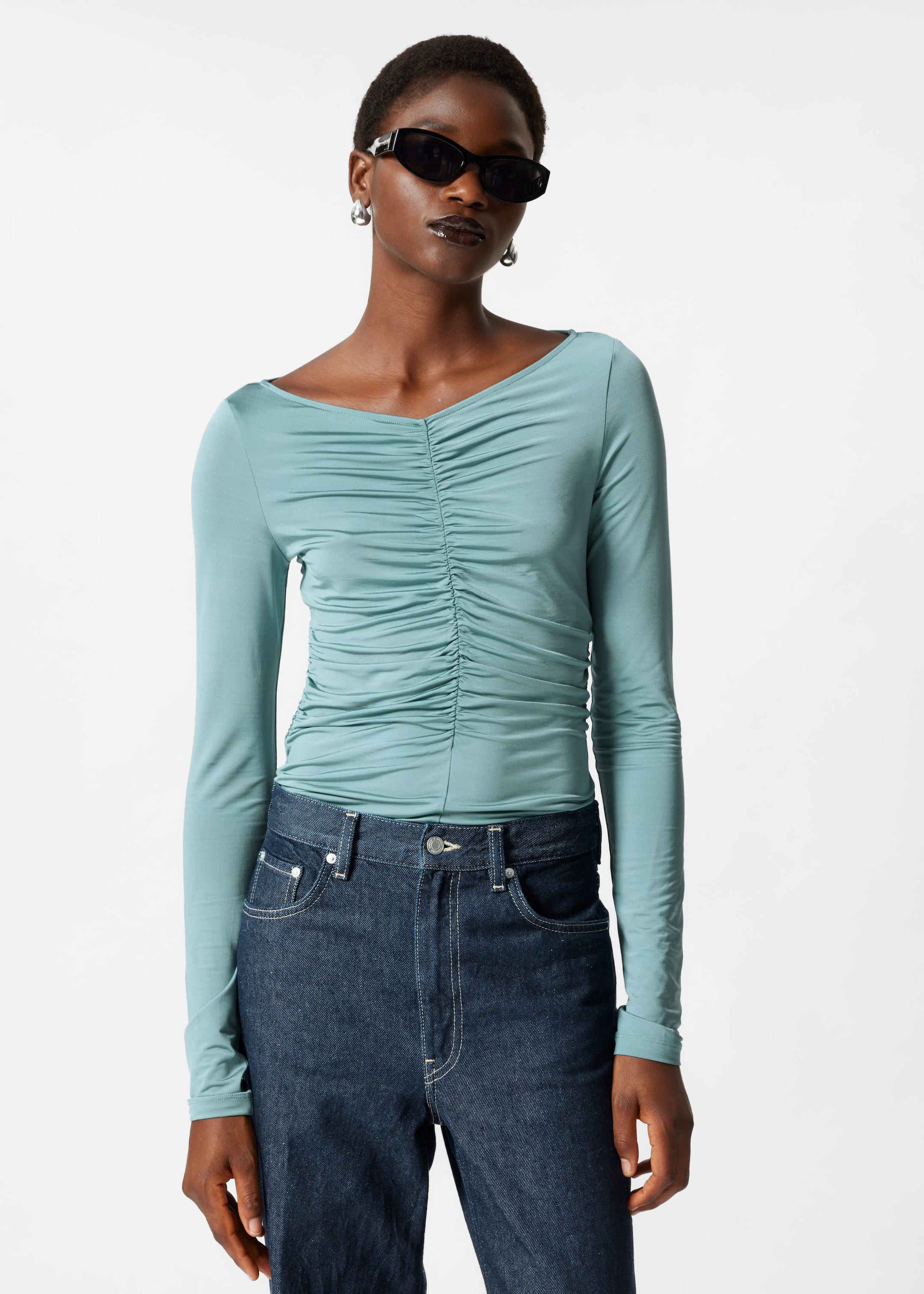 Ruched Top - Green - Lookbook