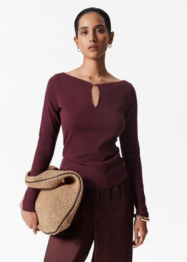 Long-Sleeve Keyhole Top