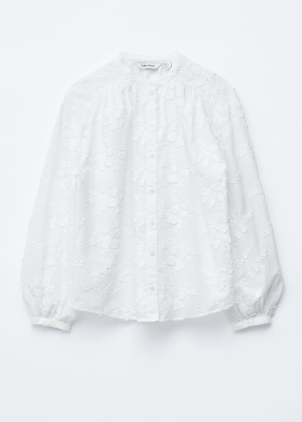 Voluminous Floral-Appliqué Blouse