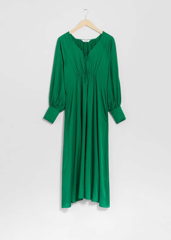 V-Cut Satin Midi Dress
