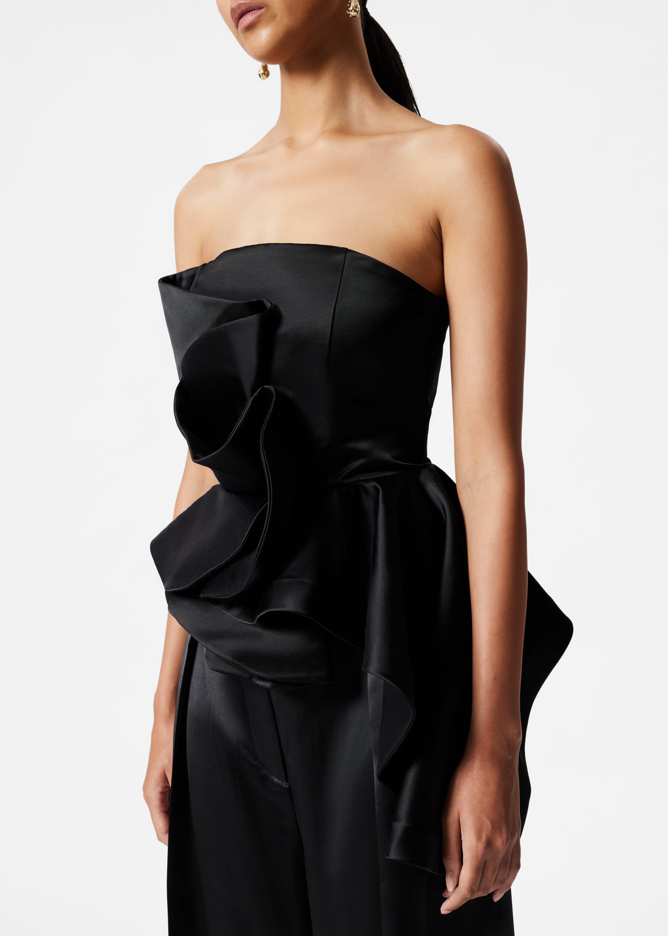 Asymmetric Ruffle Bandeau Top - Black - Lookbook