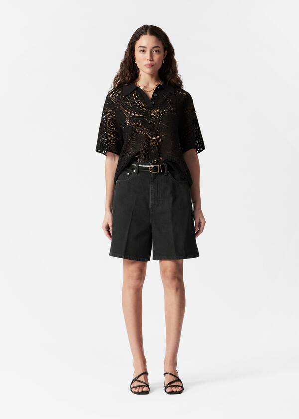 Wide-Leg Denim Shorts