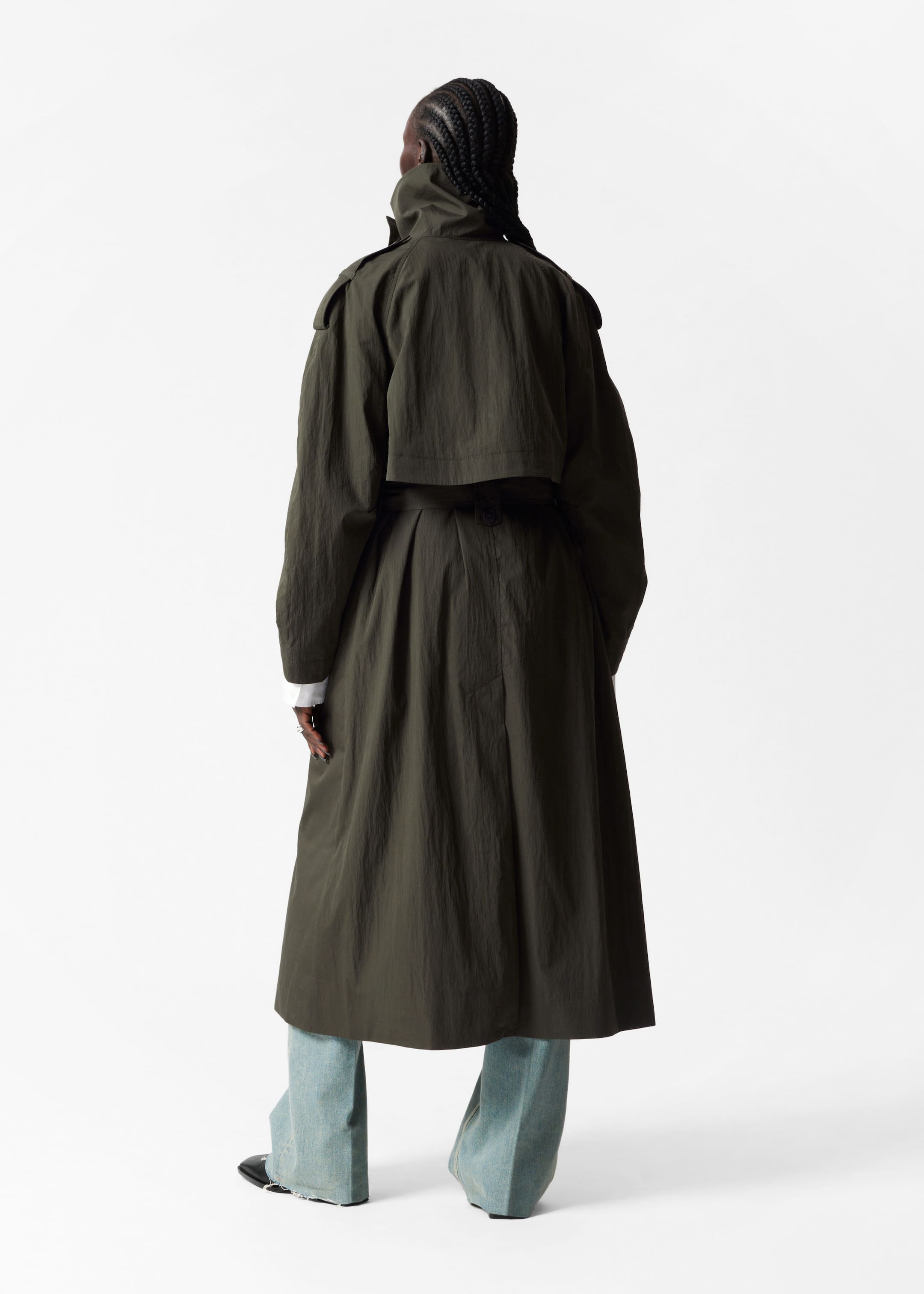 High-Collar Trench Coat - Green - Lookbook