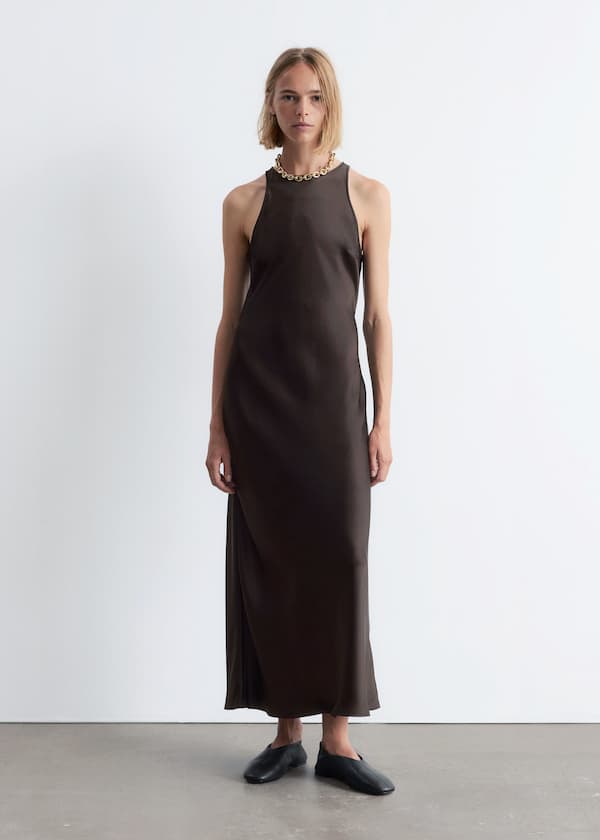 Sleeveless Satin Midi Dress