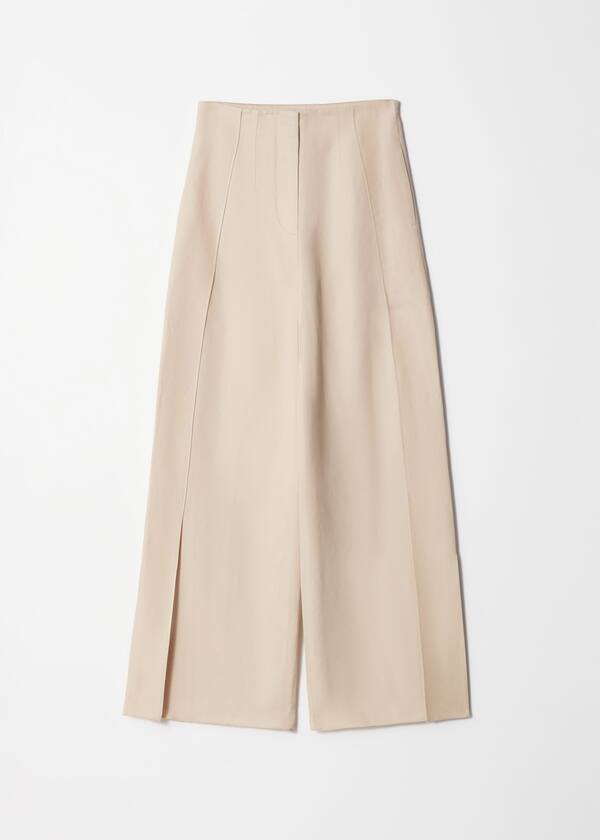 Wide-Leg Side-Slit Trousers