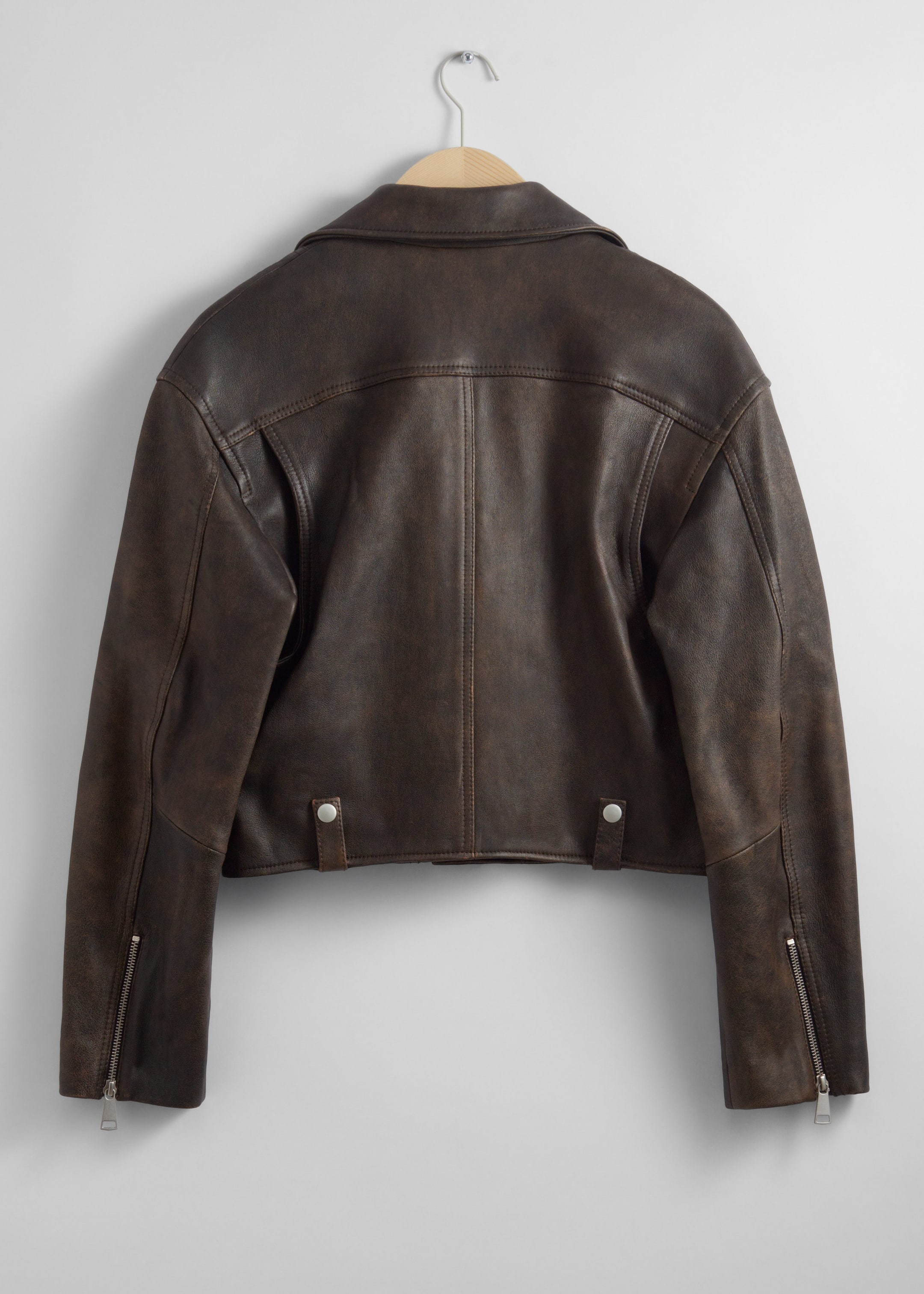 Oversized Biker Leather Jacket - Vintage Brown - Still Life