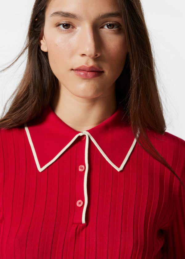 Rib-Knit Polo Shirt