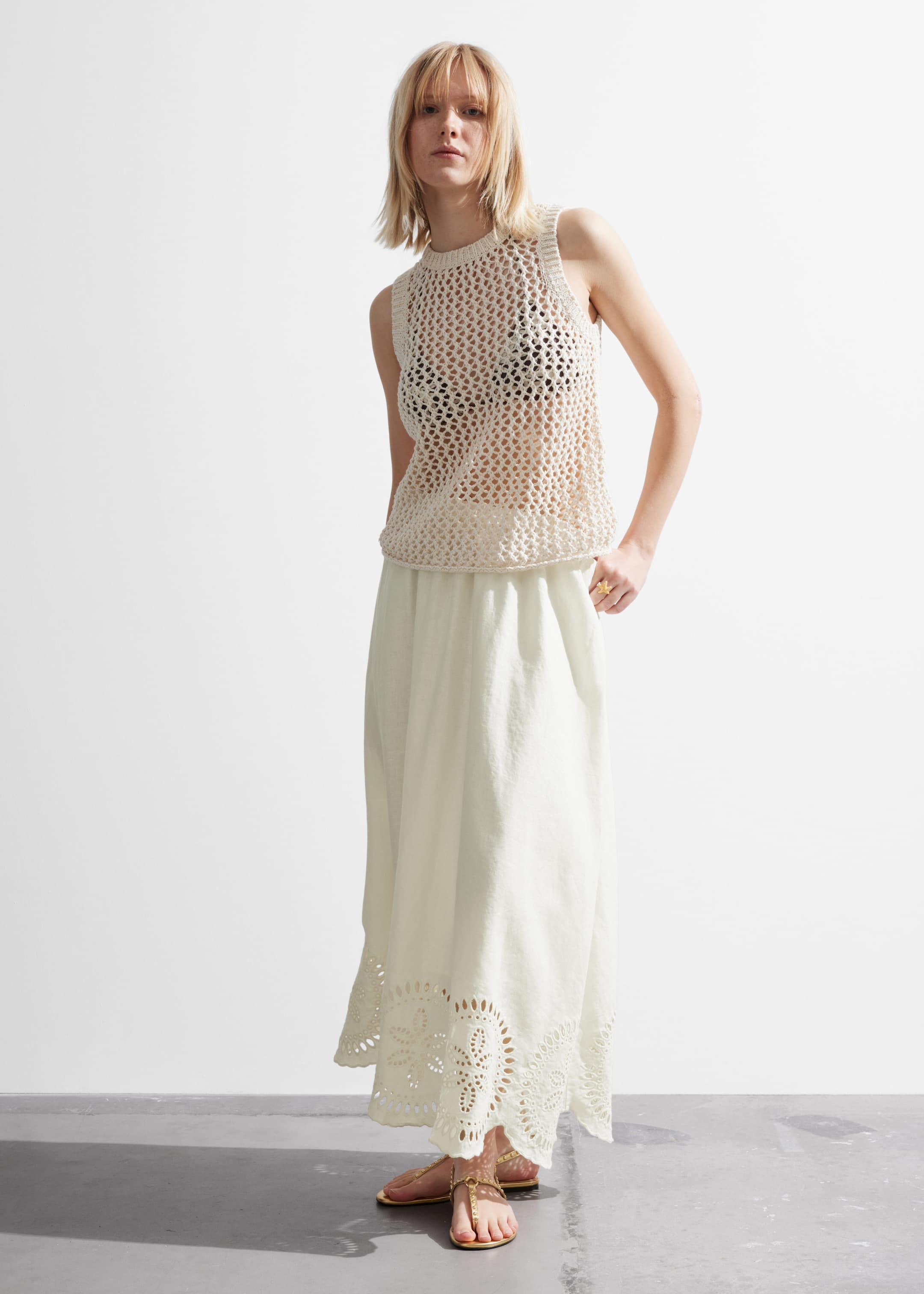 Crocheted Tank Top - White - Lookbook