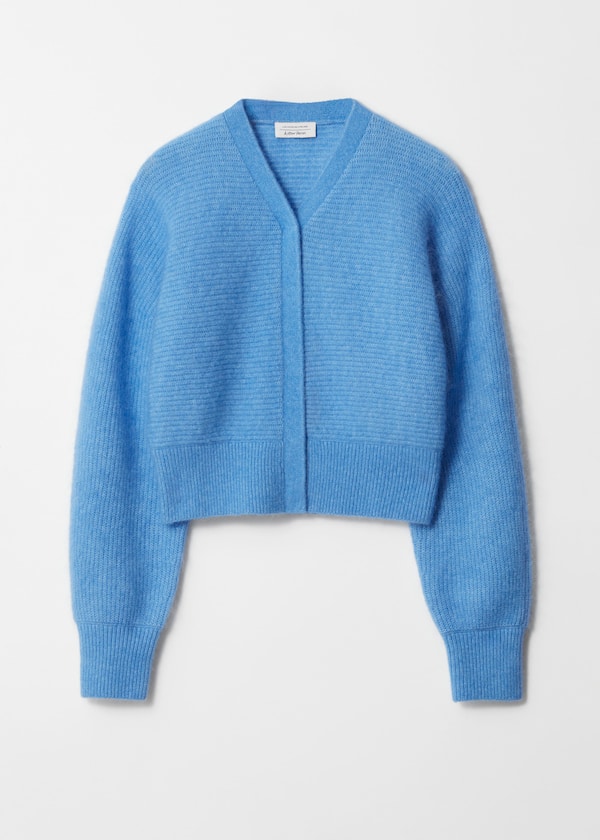 Mohair-Blend Rib-Knit Cardigan
