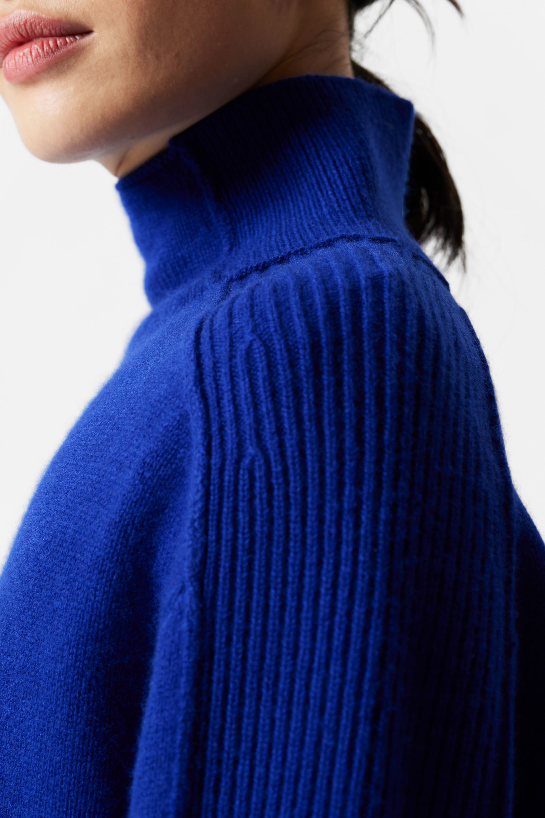 Panelled Wool Turtleneck Jumper - Blue - Lookbook