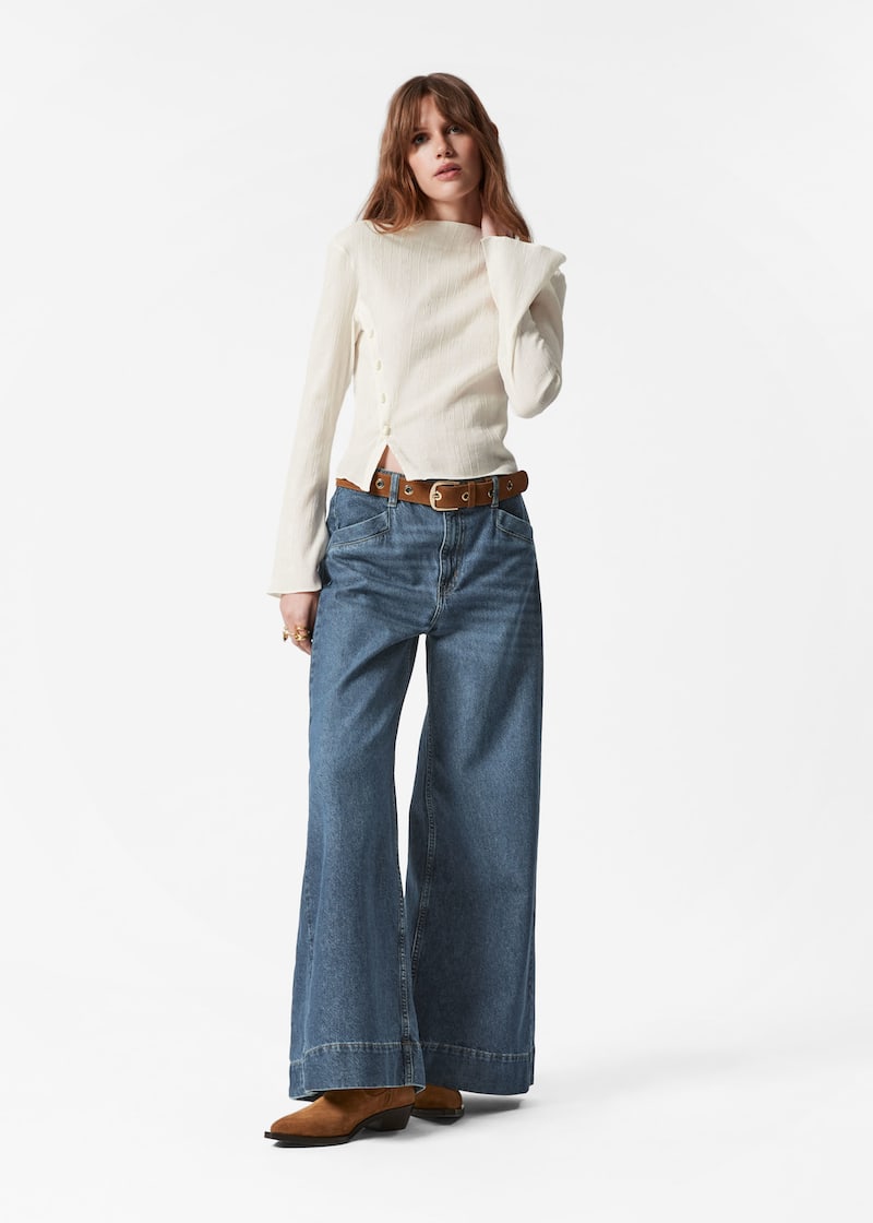 Boat-Neck Flared-Sleeve Top