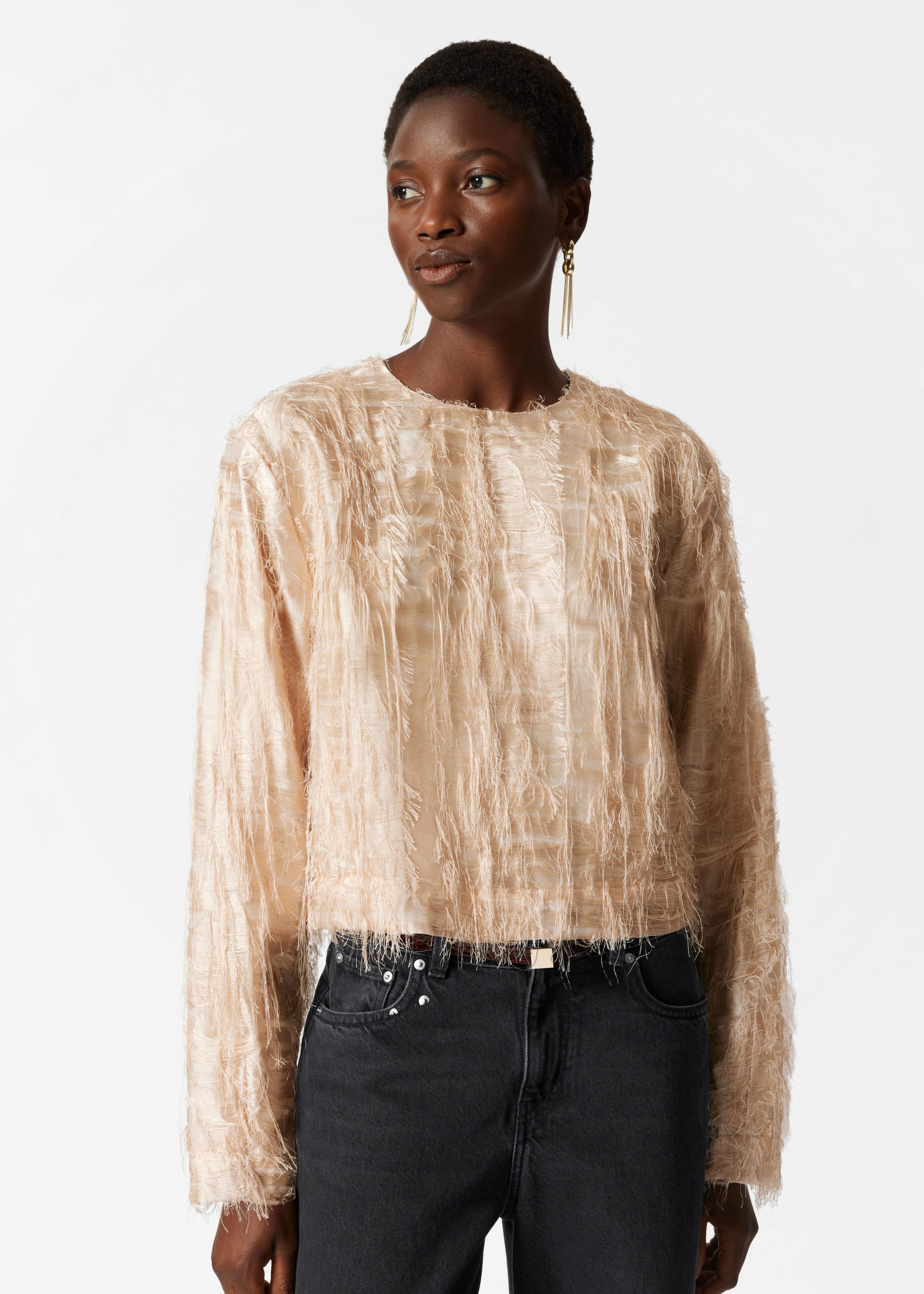 Frayed Top - Beige - Lookbook