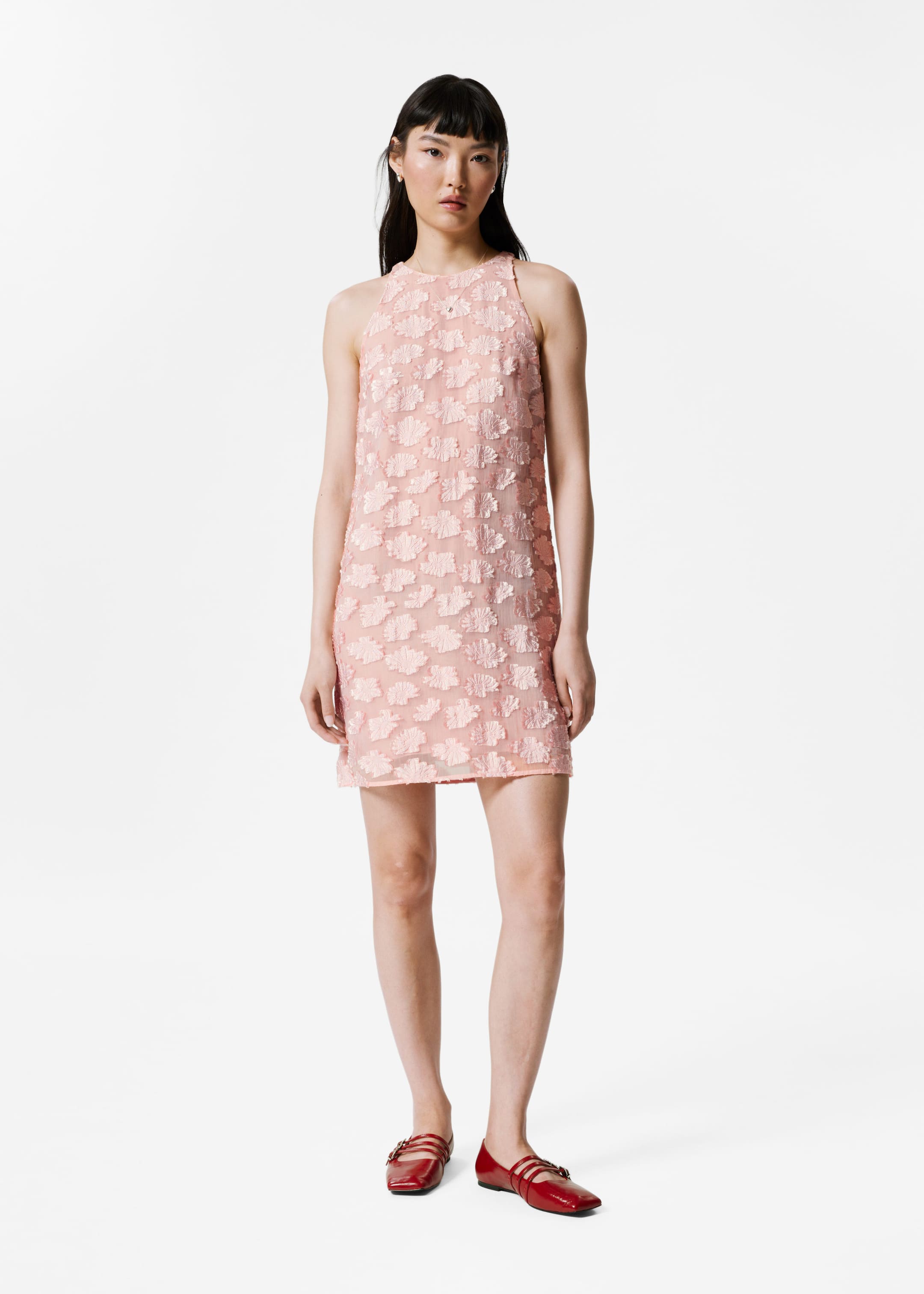 Sleeveless Jacquard Mini Dress - Pink - Lookbook