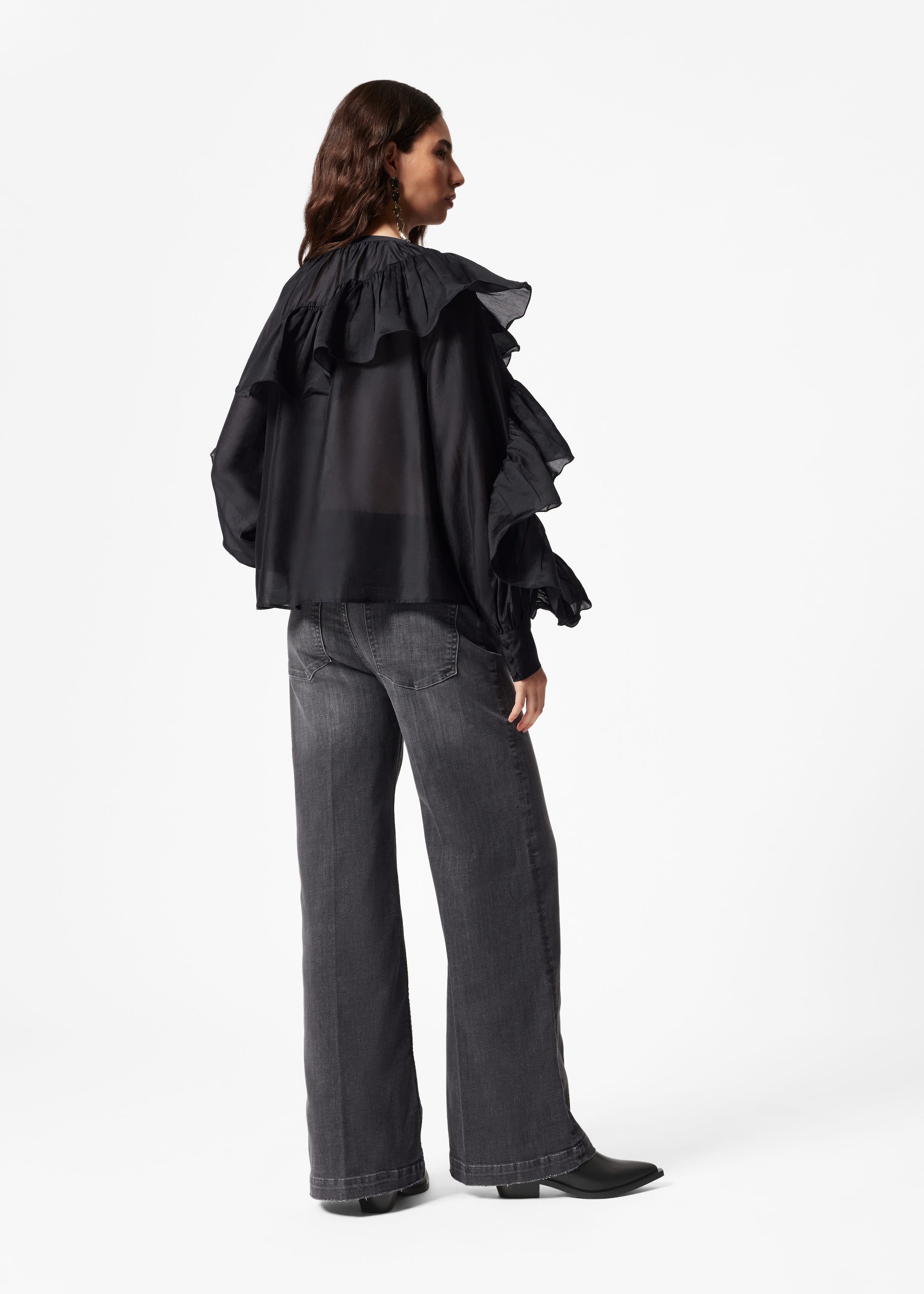 Asymmetric Ruffle Blouse - Black - Lookbook