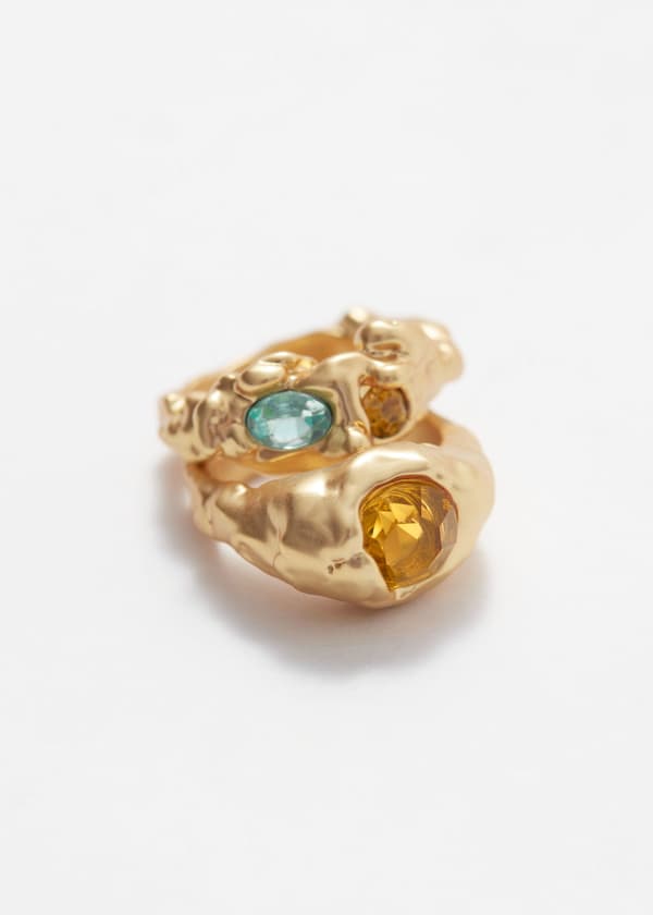 Sculpted Crystal Ring Set