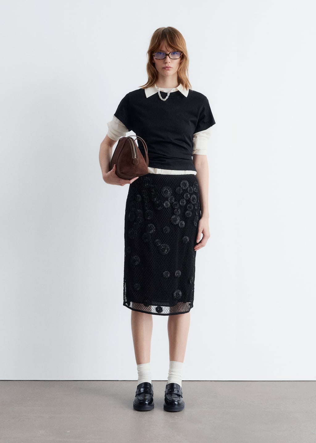 & Other Stories ♥ Floral Applique Mesh Midi Skirt Floral-Appliqué Mesh Midi Skirt - Black - & Other Stories AD