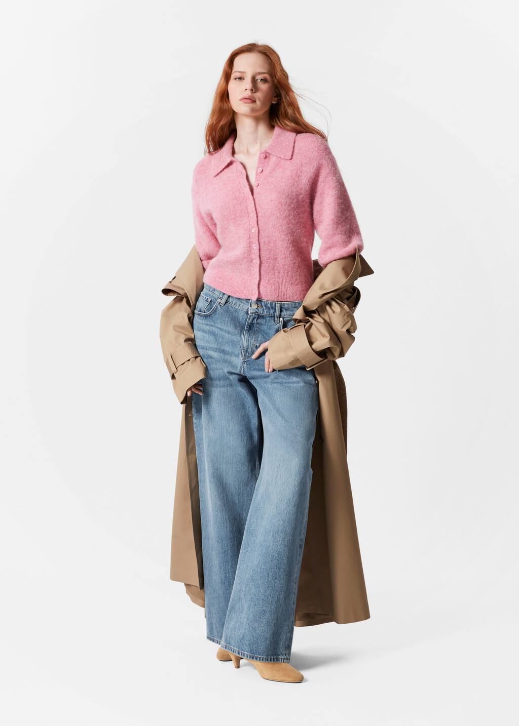 Alpaca-Blend Short-Sleeve Cardigan - Pink - Cardigans