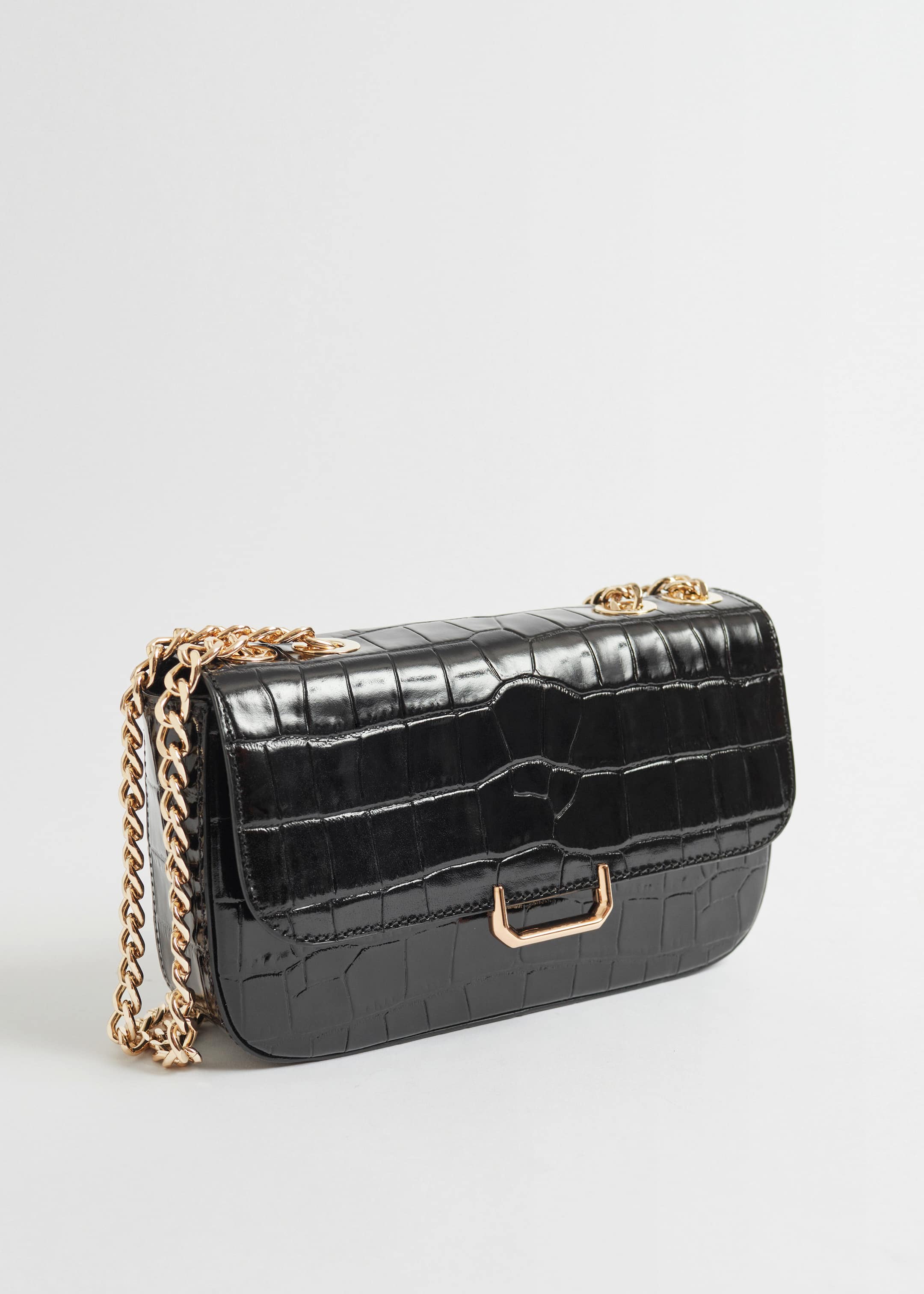 Croc Embossed Leather Chain Bag Black Other Stories DK