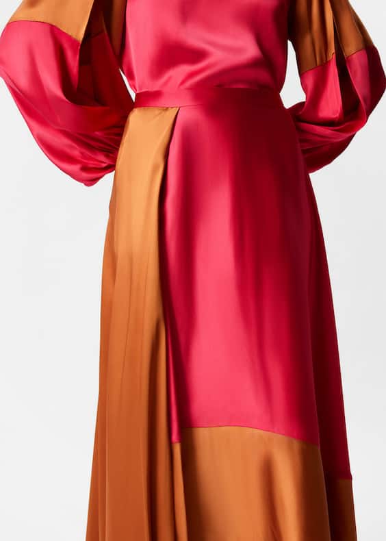 Colour-Block Satin Midi Skirt