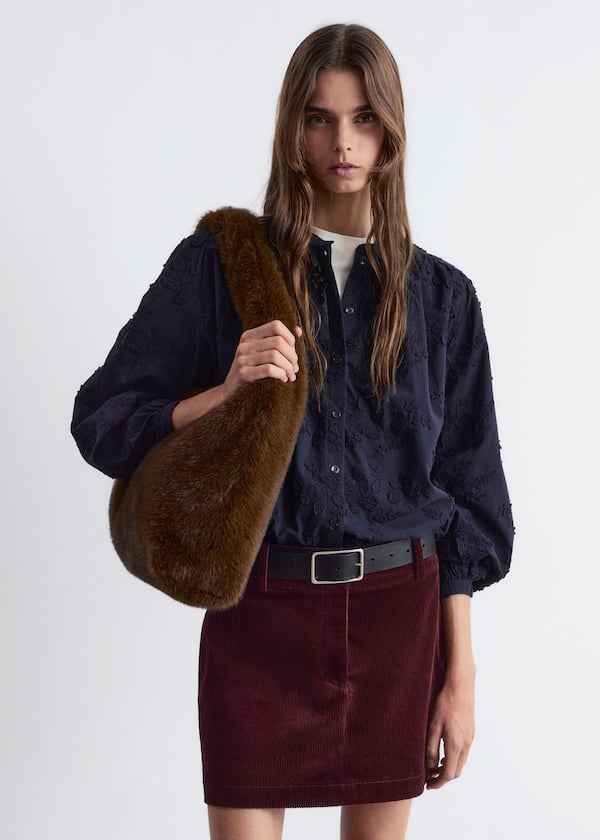 Voluminous Floral-Appliqué Blouse