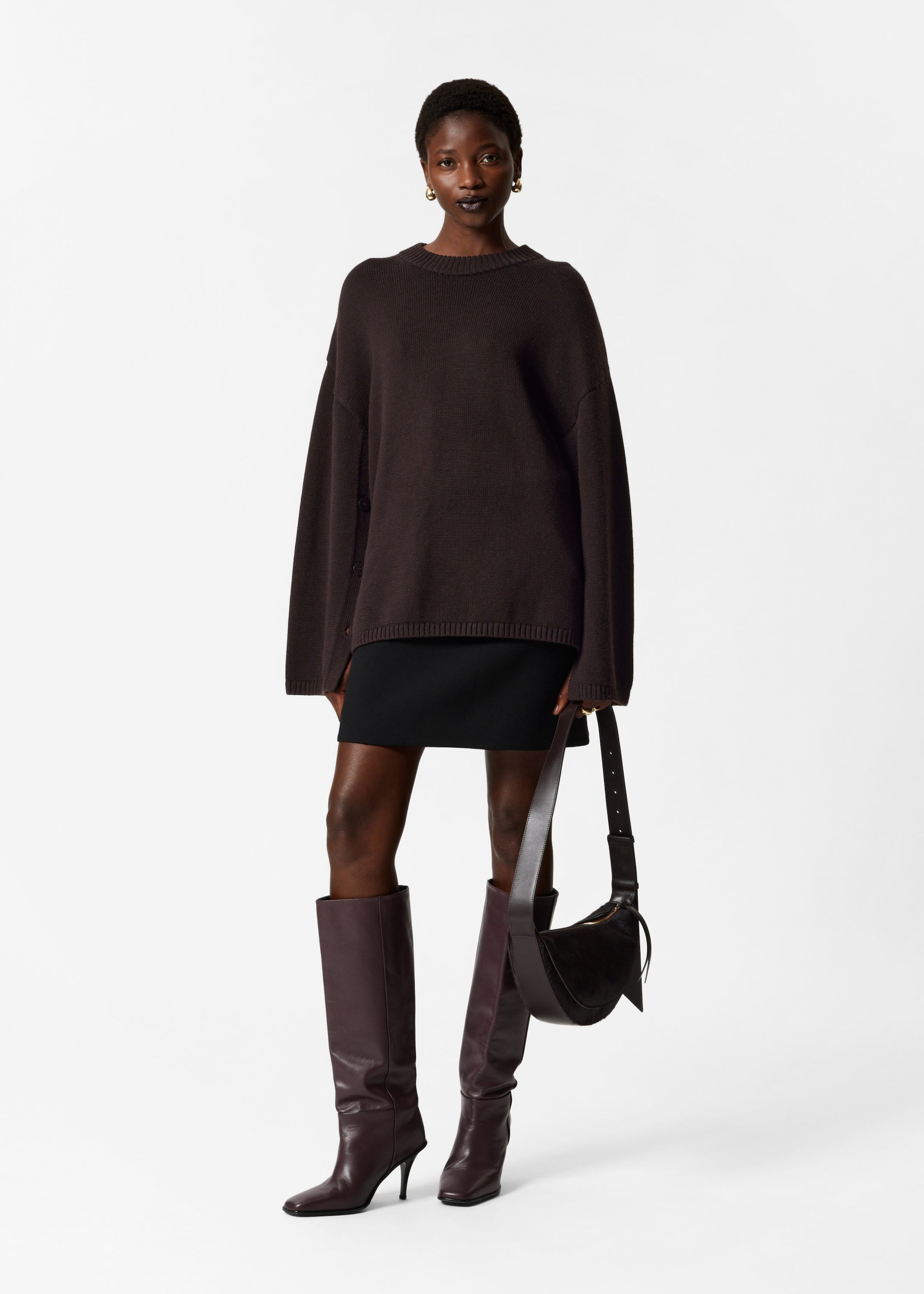 Button-Detailed Merino Jumper - Dark Brown - Lookbook