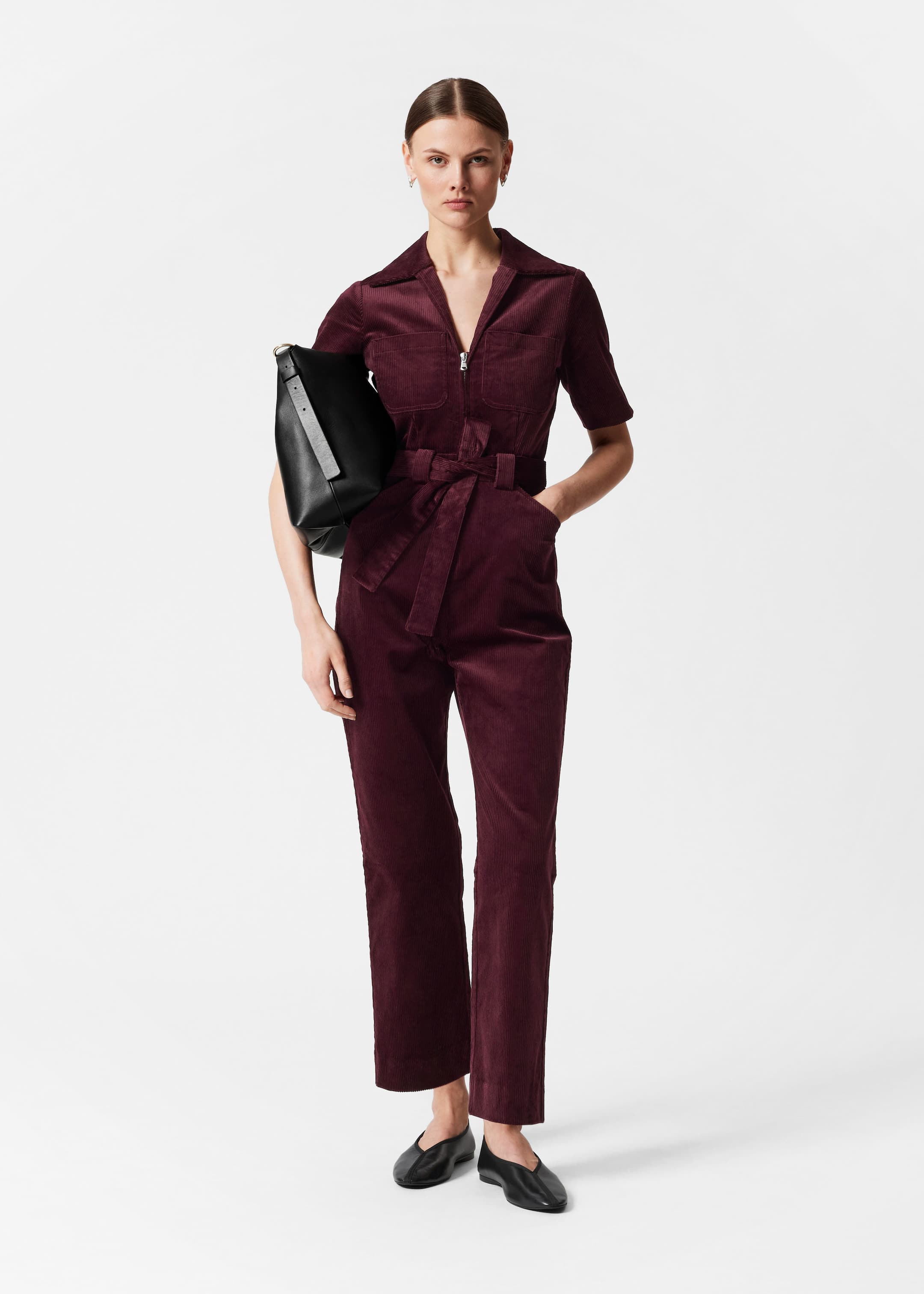 Image of Belted Corduroy Jumpsuit