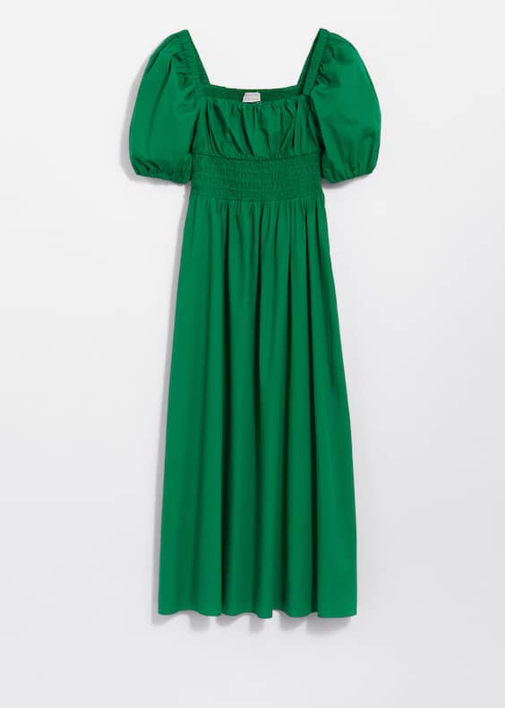 Puff-Sleeve Midi Dress