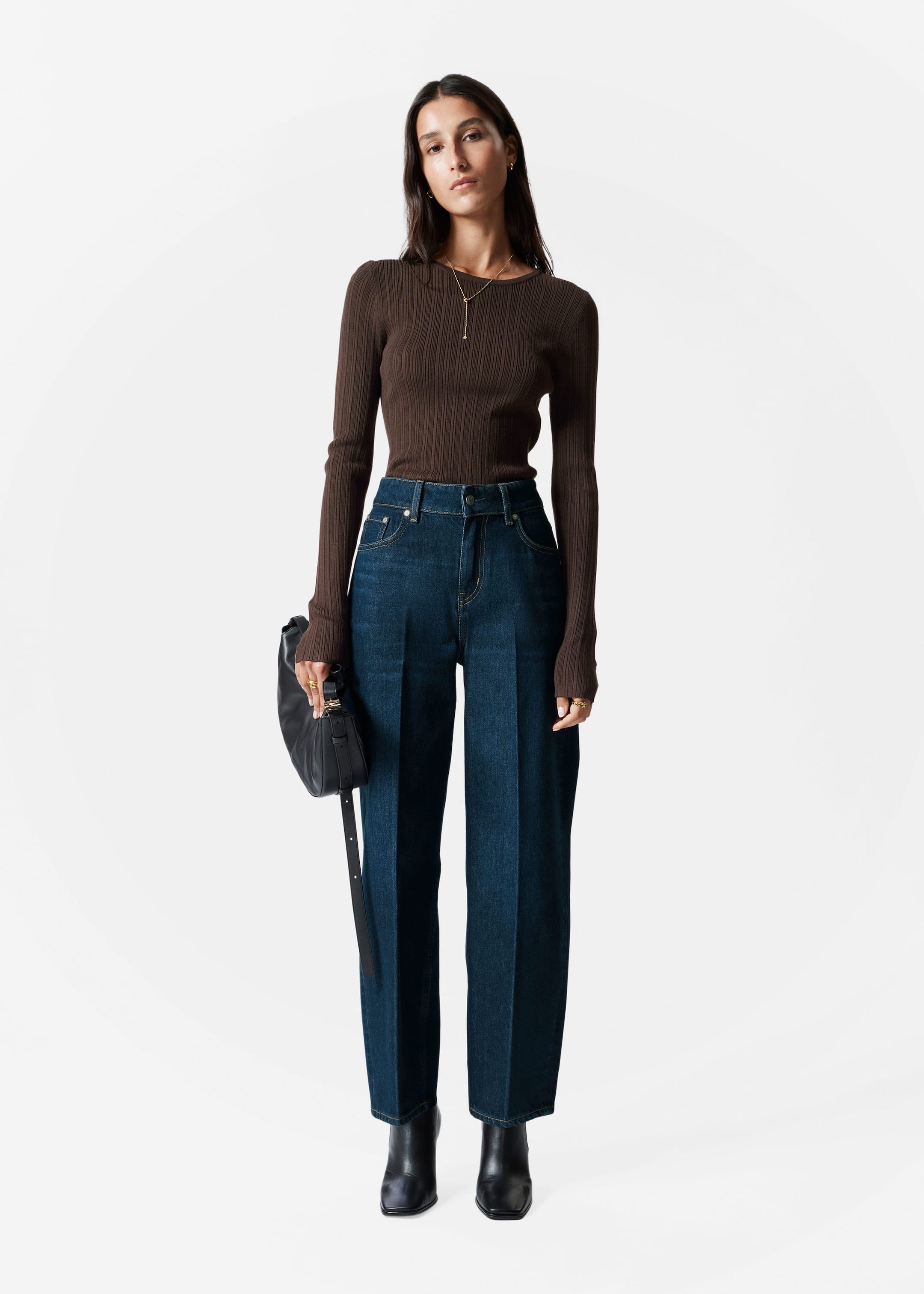 Rib-Knit Top - Dark brown - Lookbook