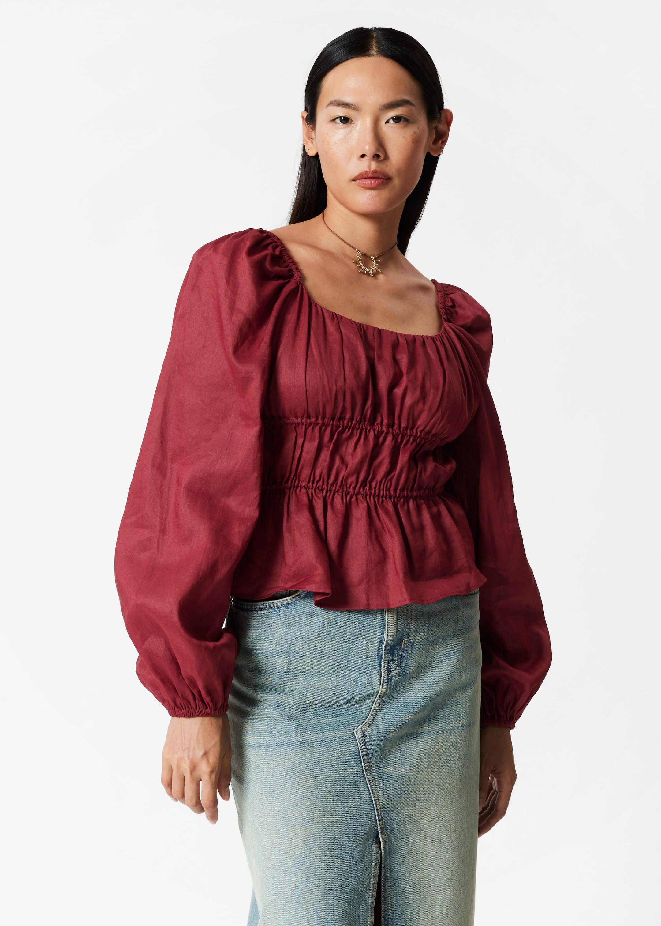 Blouse froncée - Rouge - Lookbook