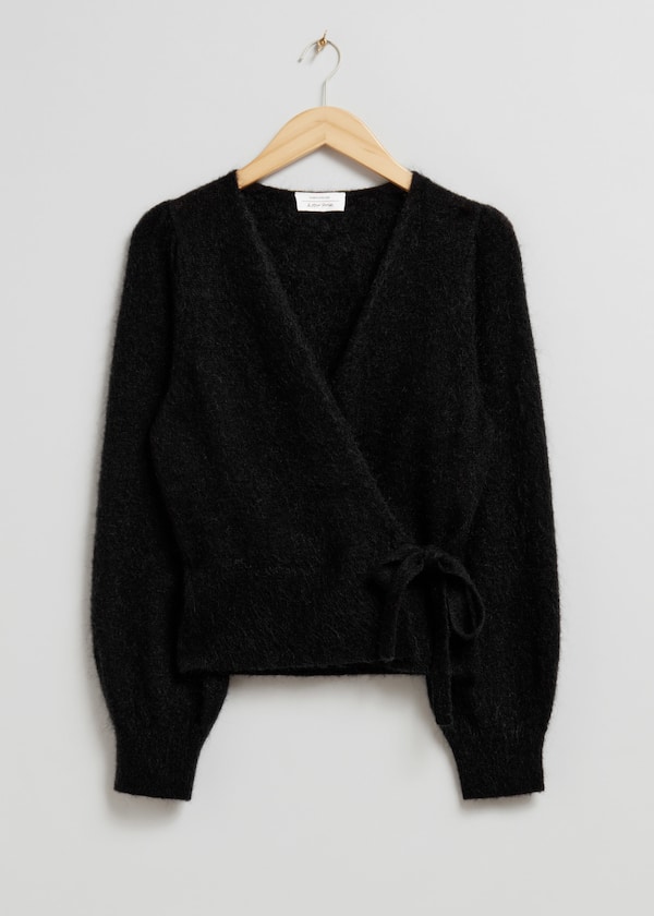 Mohair-Blend Knitted Wrap Cardigan