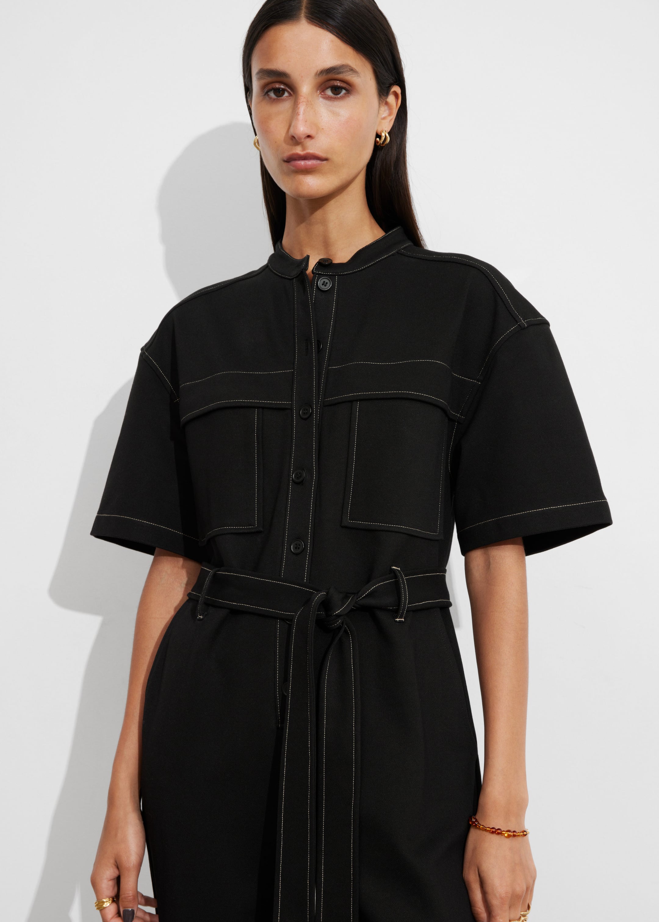 Short-Sleeve Utility Jumpsuit - Black - Lookbook