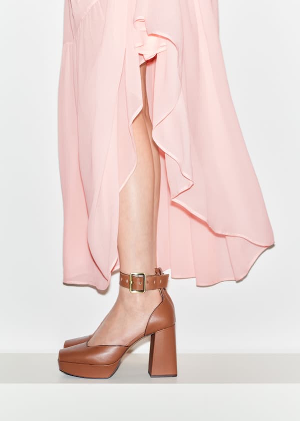 Leather Platform Heeled Sandals