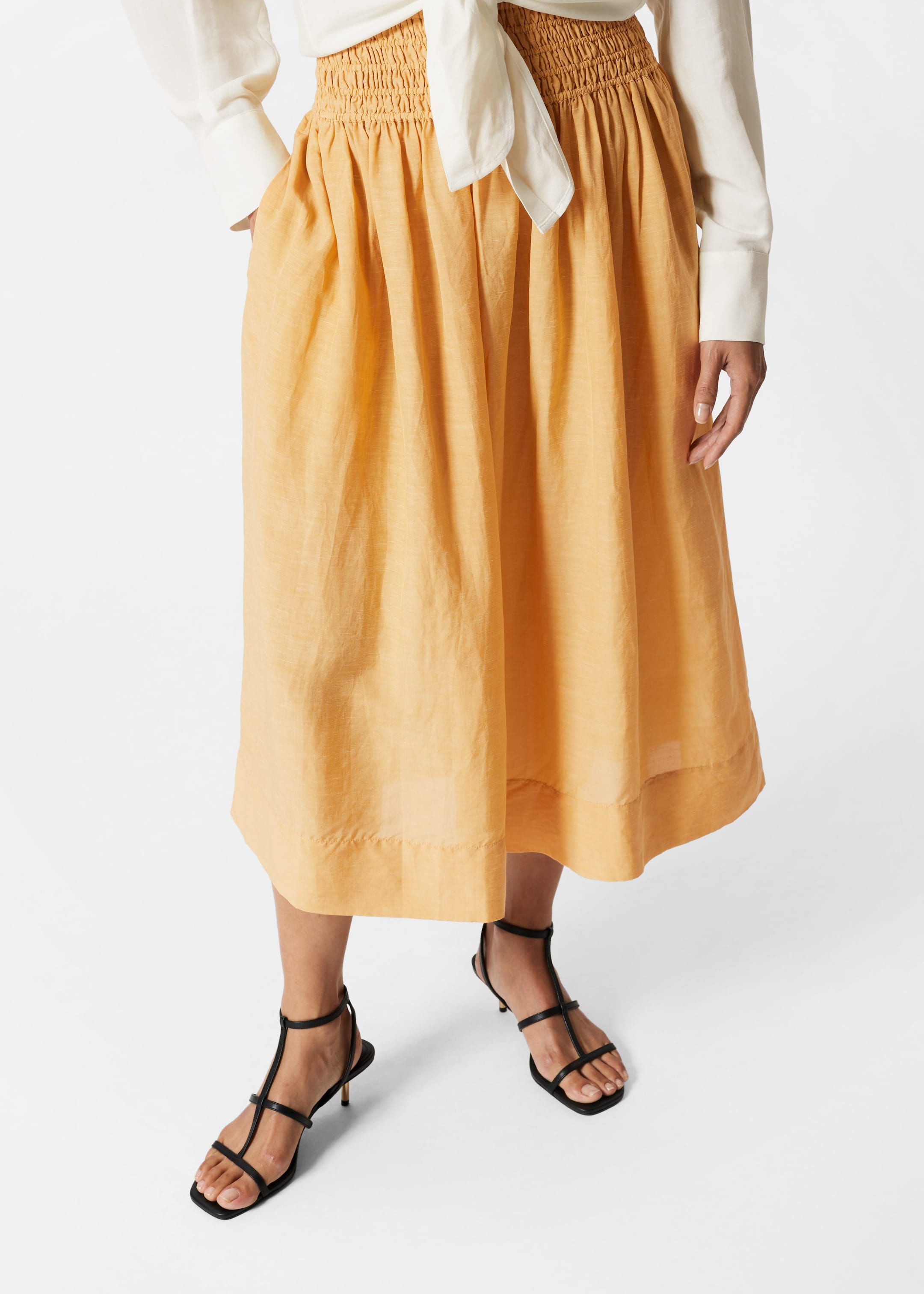 Smock-Waist Midi Skirt - Light Blue - Lookbook