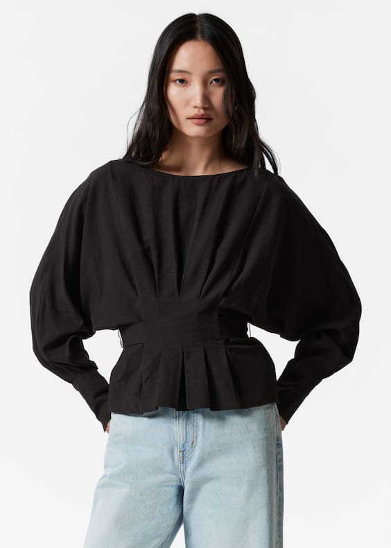 Pleated Boatneck Blouse
