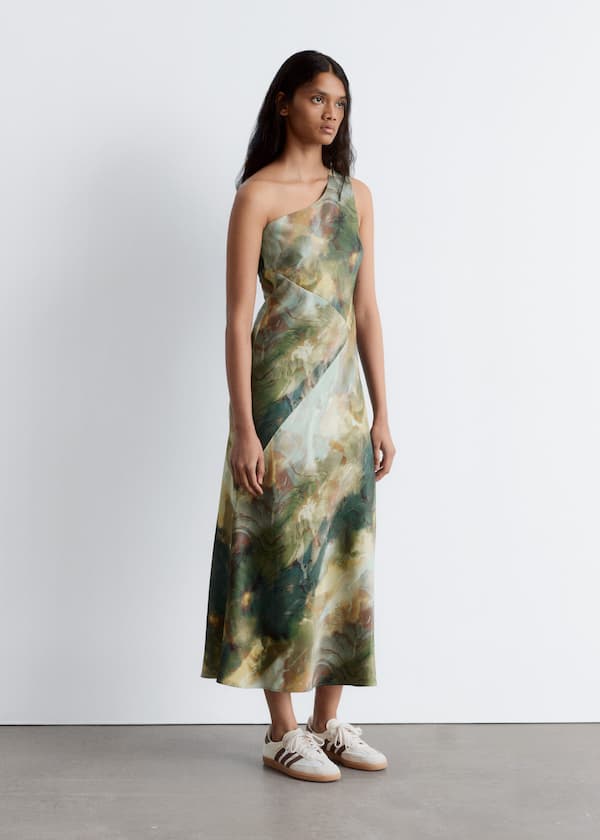 One-Shoulder Satin Midi Dress