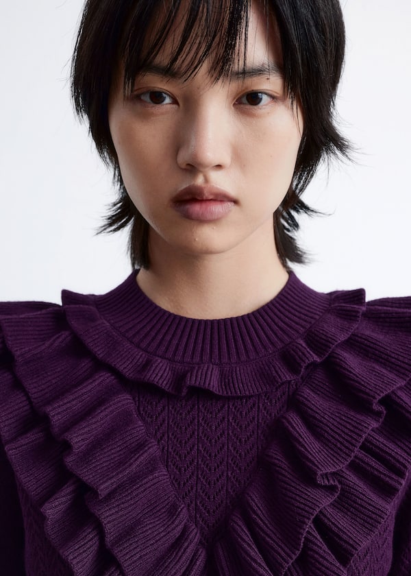 Pointelle-Knit Ruffle Top