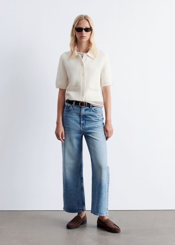 Short-Sleeve Merino-Blend Cardigan