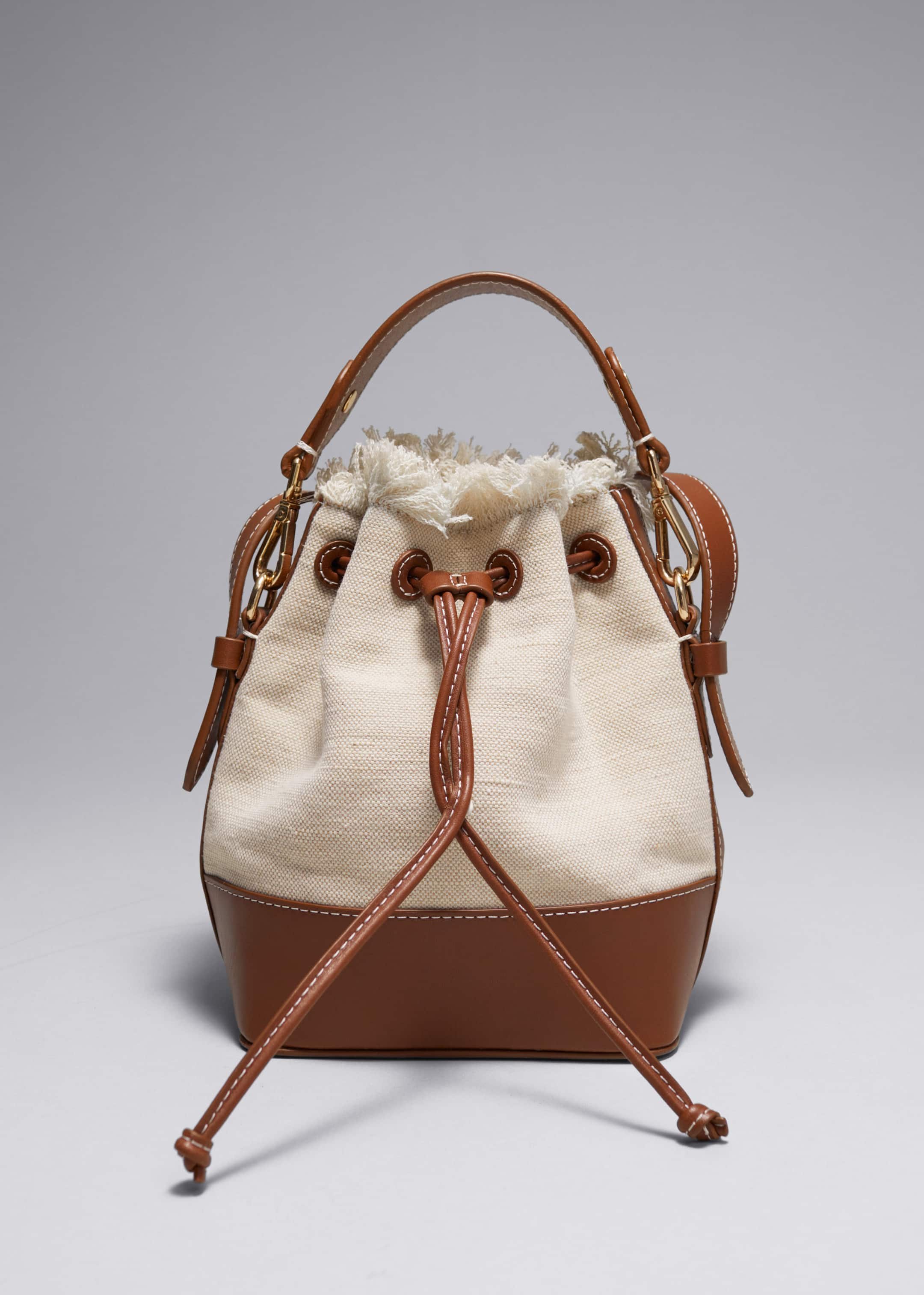 Leather-Trimmed Canvas Bucket Bag - Beige - Still Life