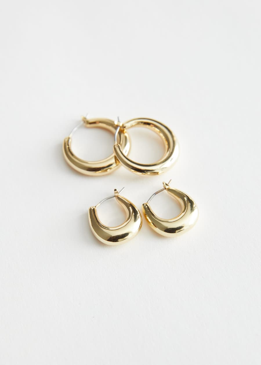 StillLife Front Image of Stories Chunky Hoop Earrings Set in Gold