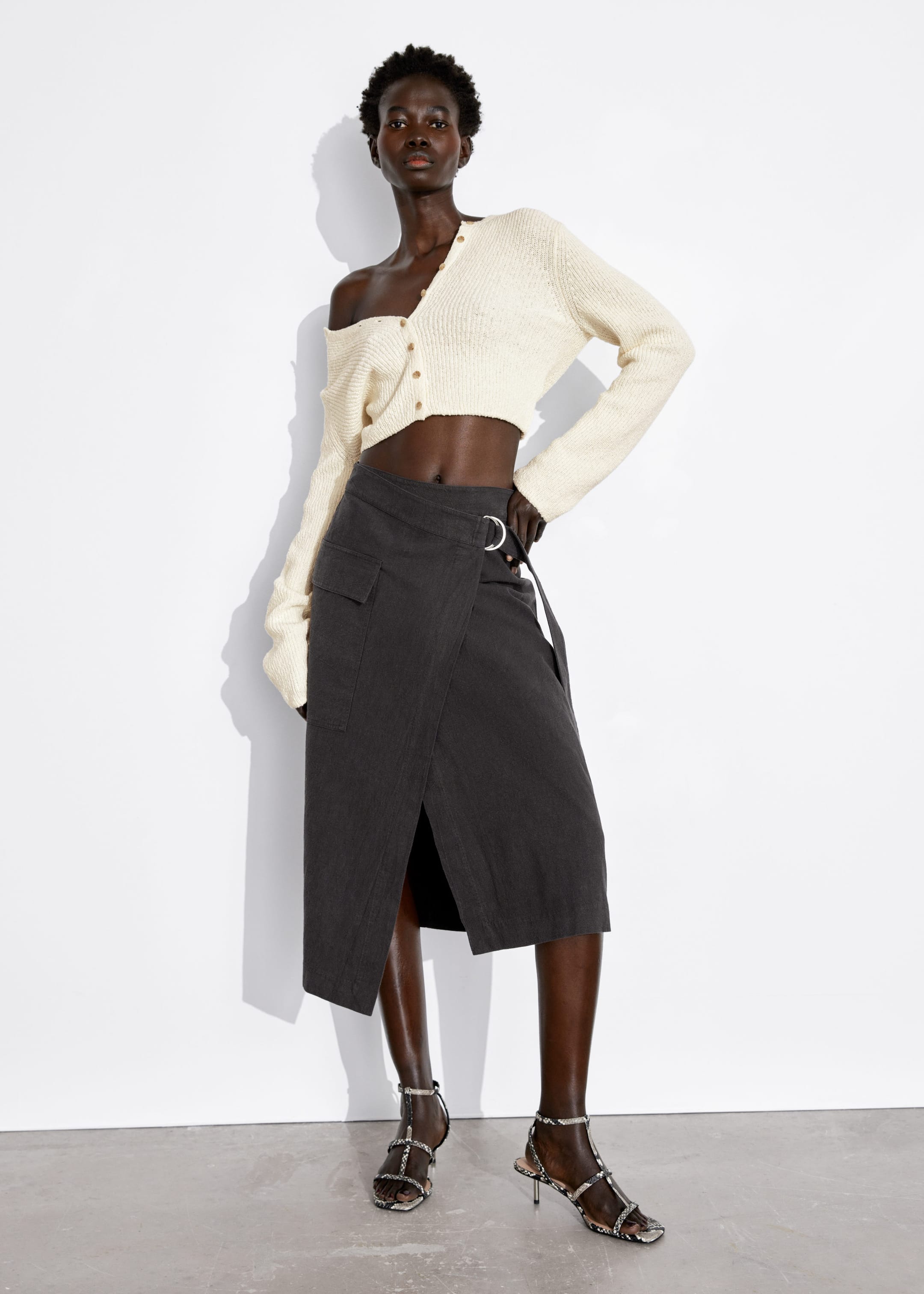 Image of Asymmetric Wrap Midi Skirt