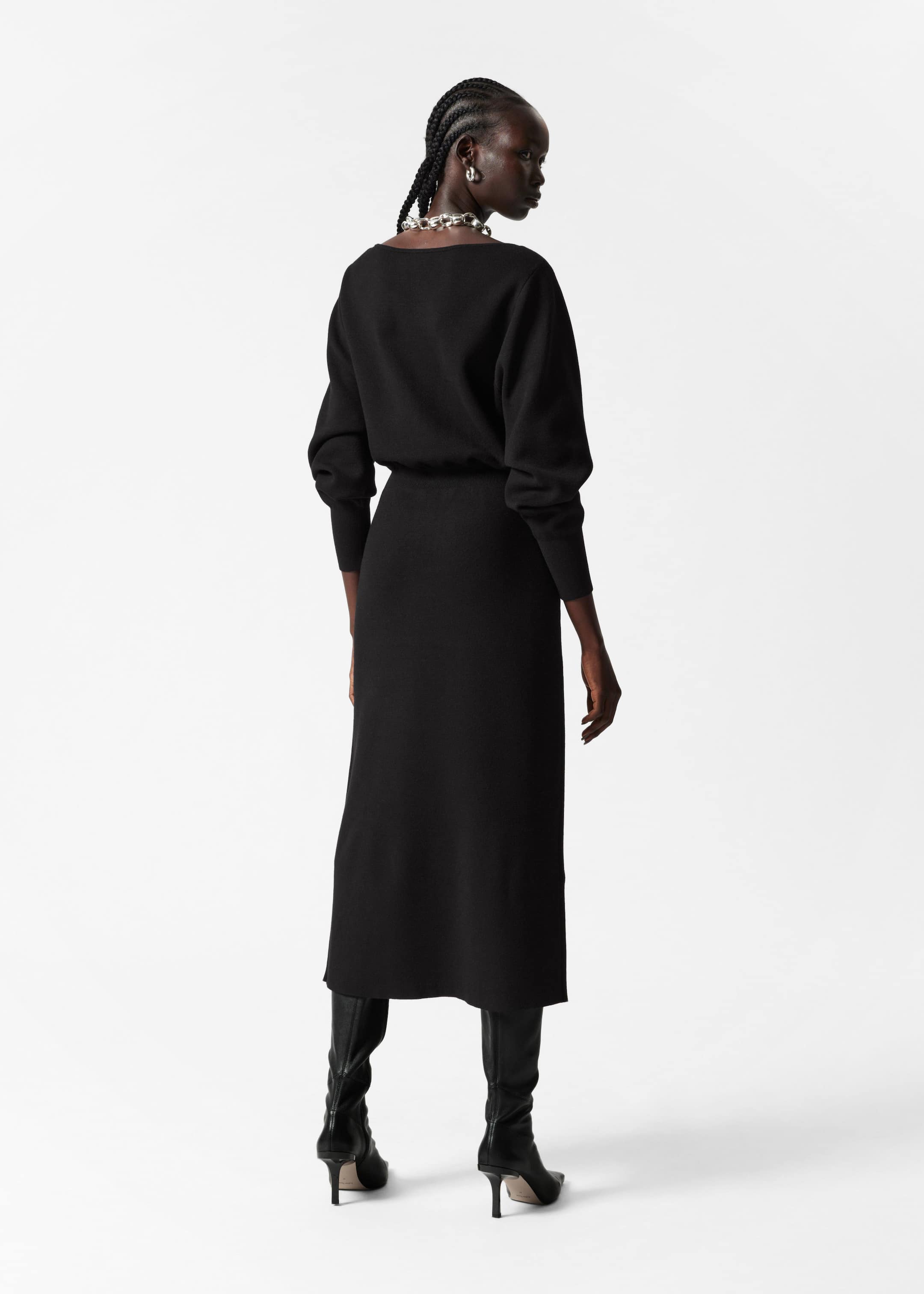 Robe midi fendue - Noir - Lookbook