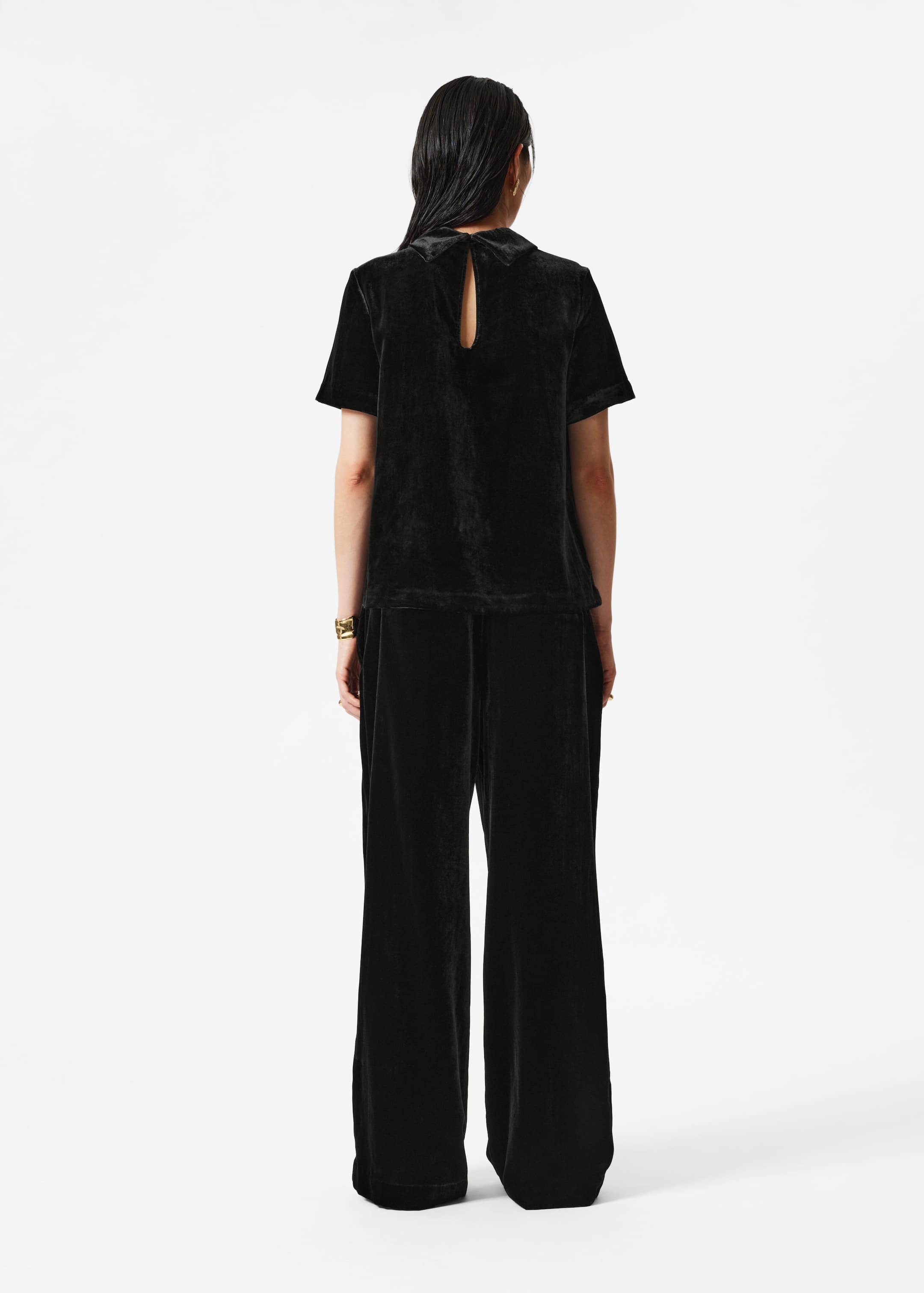 Collared Velvet Blouse - Black - Lookbook