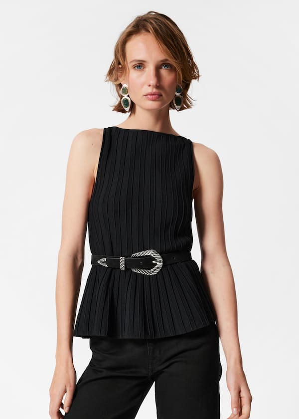 Rib-Knit Peplum Top