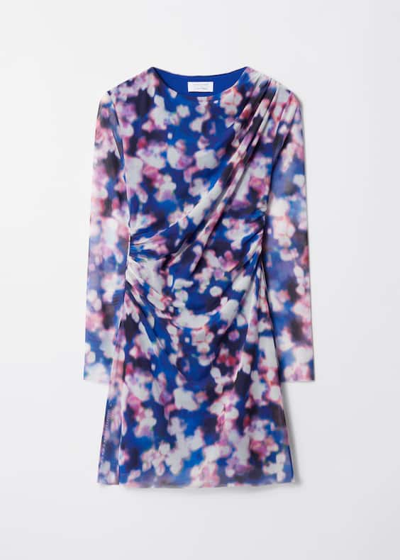 Long-Sleeve Draped Mini Dress