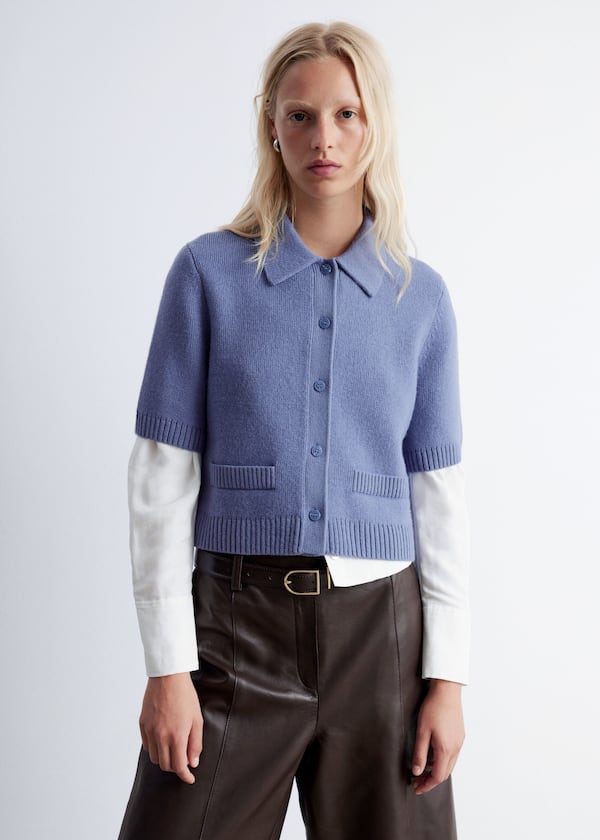 Short-Sleeve Merino-Blend Cardigan