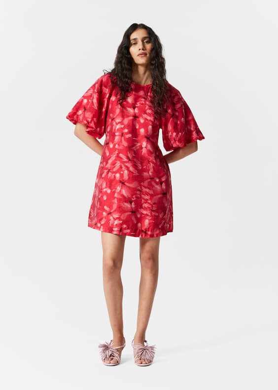 Puff-Sleeve Mini Dress
