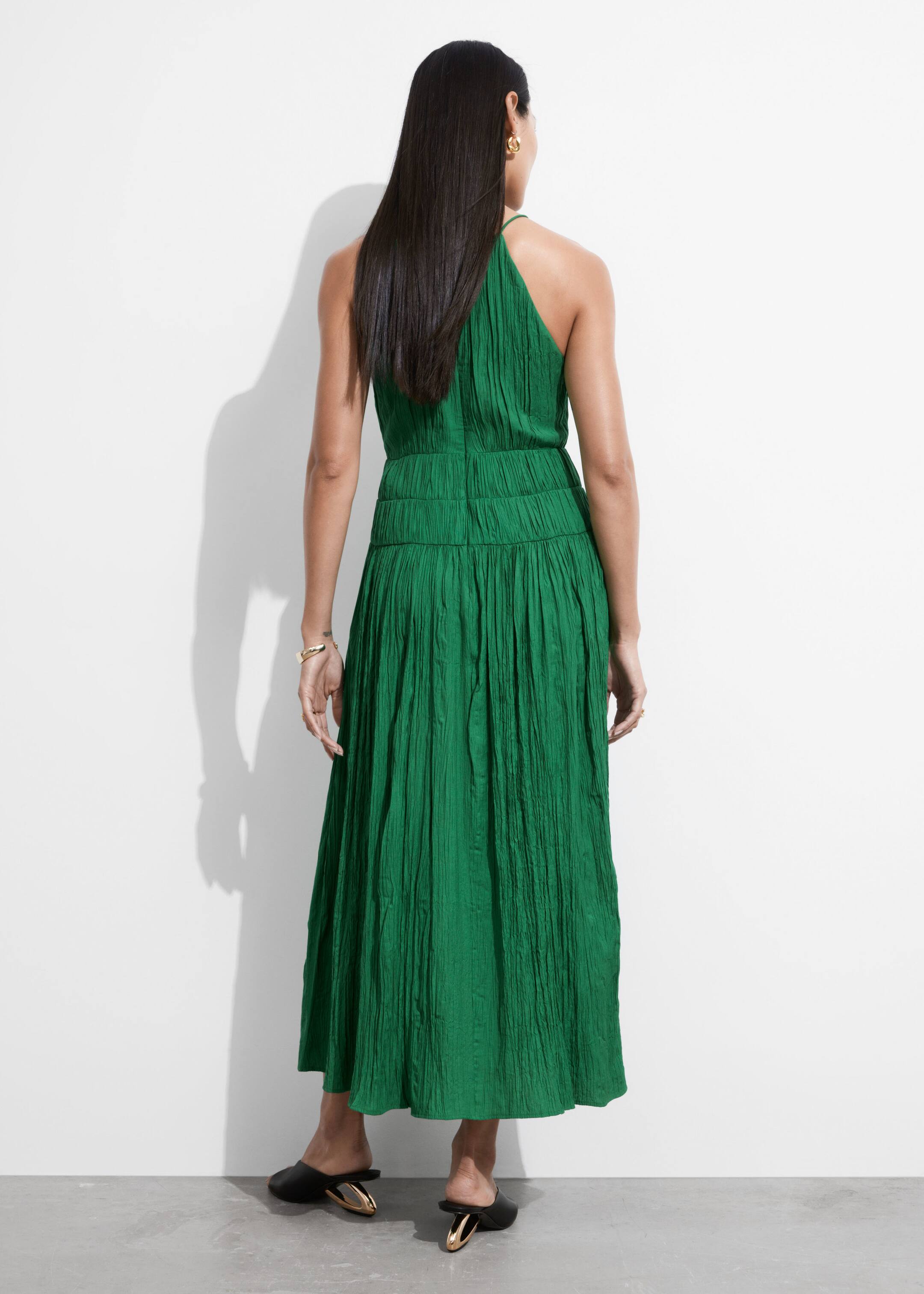 Shirred Sleeveless Midi Dress - Green - Lookbook