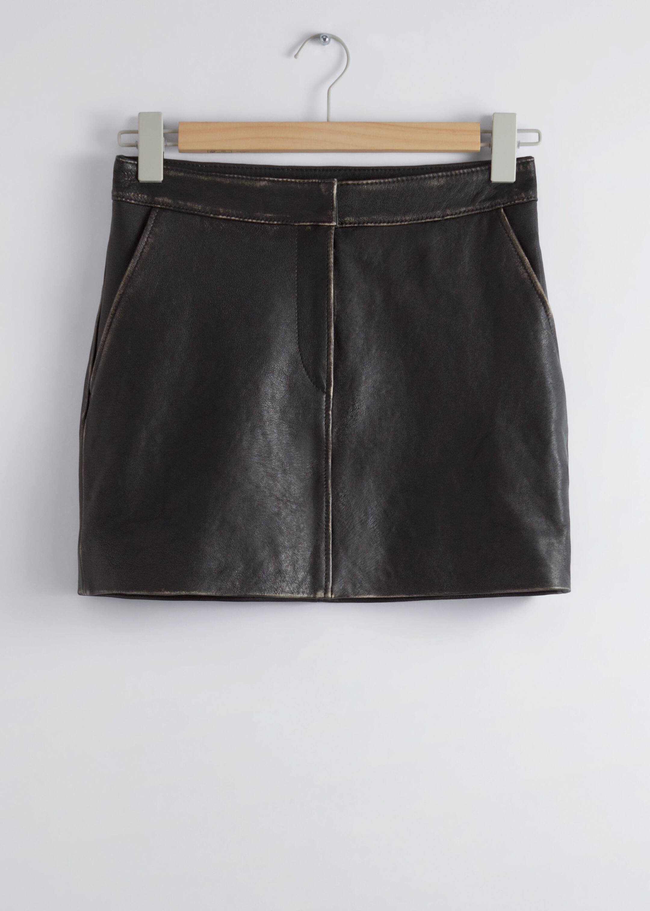 Topstitched Leather Mini Skirt Black Other Stories DK