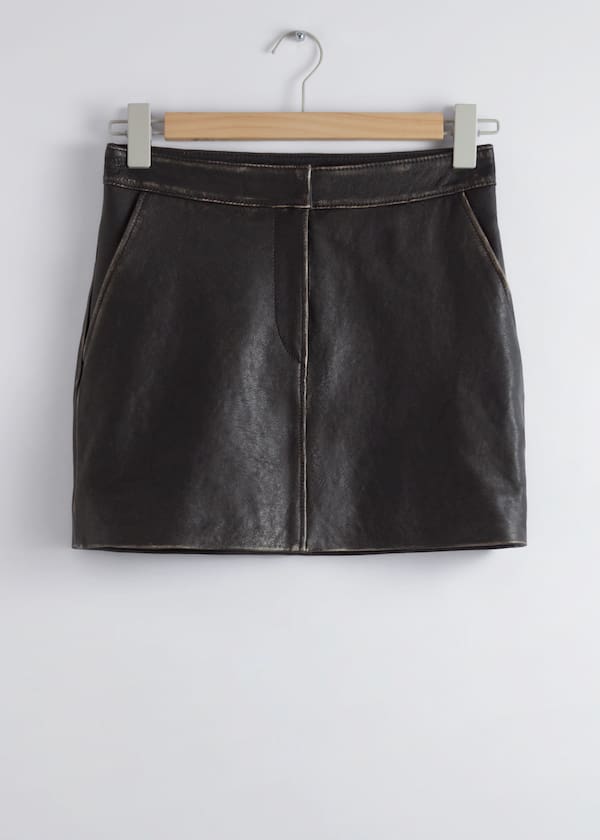 Topstitched Leather Mini Skirt