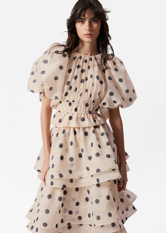 Ruched Balloon-Sleeve Blouse